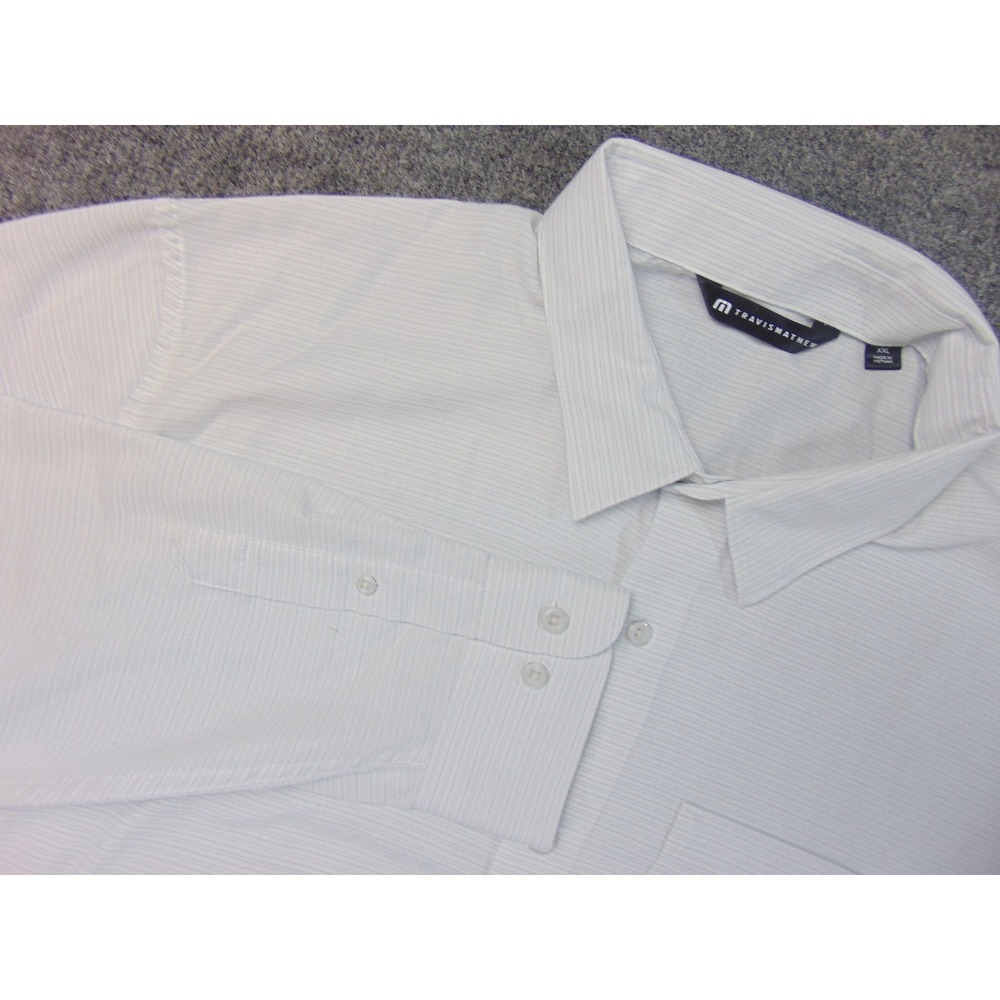 Travis Mathew Button Down Shirt‎ Men 2XL White Striped Long Sleeve Business